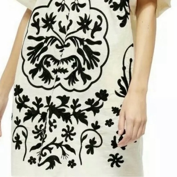 Free People Floral Embroidered Cotton Tie Back Puffy Sleeve Boho Mini Dress - Picture 2 of 4